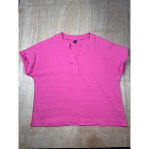 Emery Rose Pink Textured V Neck Cap Sleeve Casual Top Women Size L